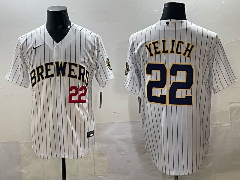 Men Nike Milwaukee Brewers #22 Yelich white MLB 2025 jersey 03